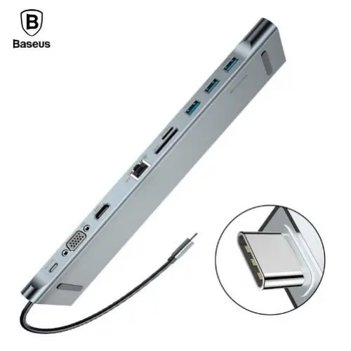 Baseus 10-In-1 Multifunctional Type C Hub (USB-C, HDMI, USB 3.0, Ethernet, SD/TF card readers, and more).